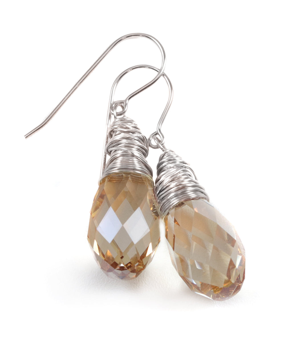 Spyglass Designs Wire Wrap Earrings created w/ Imperial Topaz Crystals from Swarovski ® 14k Solid Gold or Sterling Silver Lg Briolette Drop
