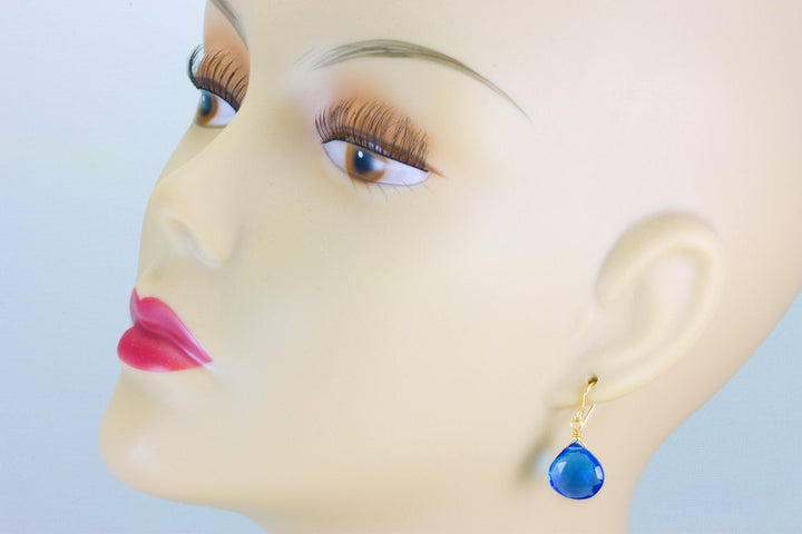 London Blue Simulated Topaz Earrings faceted Teardrop Heart 14k solid gold or filled or Sterling Silver Sky Blue Simple Dainty Drops