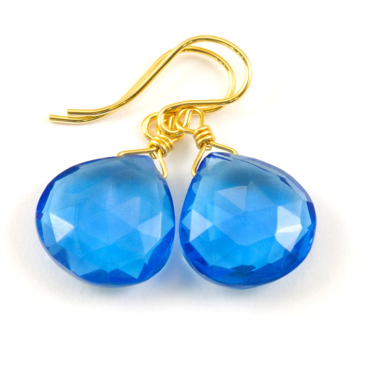 London Blue Simulated Topaz Earrings faceted Teardrop Heart 14k solid gold or filled or Sterling Silver Sky Blue Simple Dainty Drops