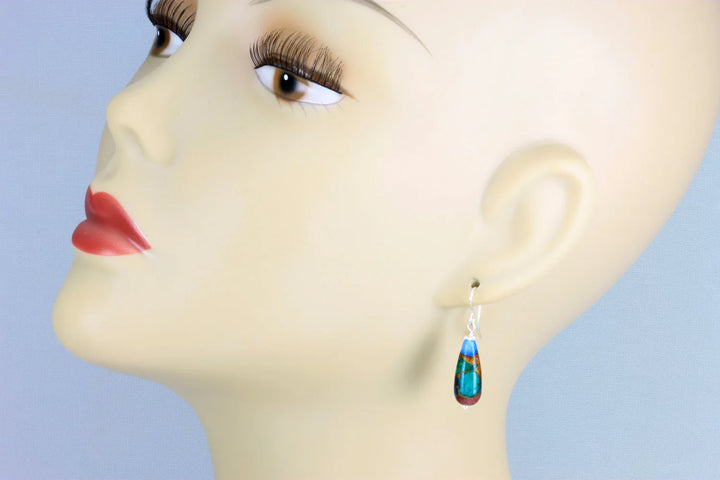 Mosaic Quartz Earrings Smooth Large Teardrop Dangle 14k solid Gold or Filled or Sterling Silver Blue Green Camel Round Drops Simple Colorful - Spyglass Designs