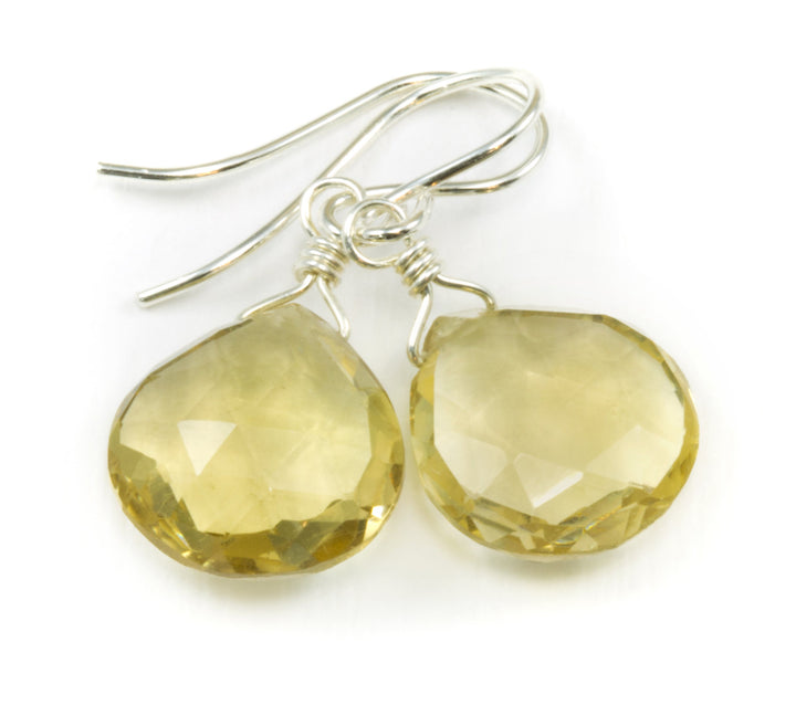 Champagne Topaz Earrings Faceted Briolette Heart Dangle Drops Sterling Silver or 14k Solid Gold or Filled Earthy Yellow Classic Neutral