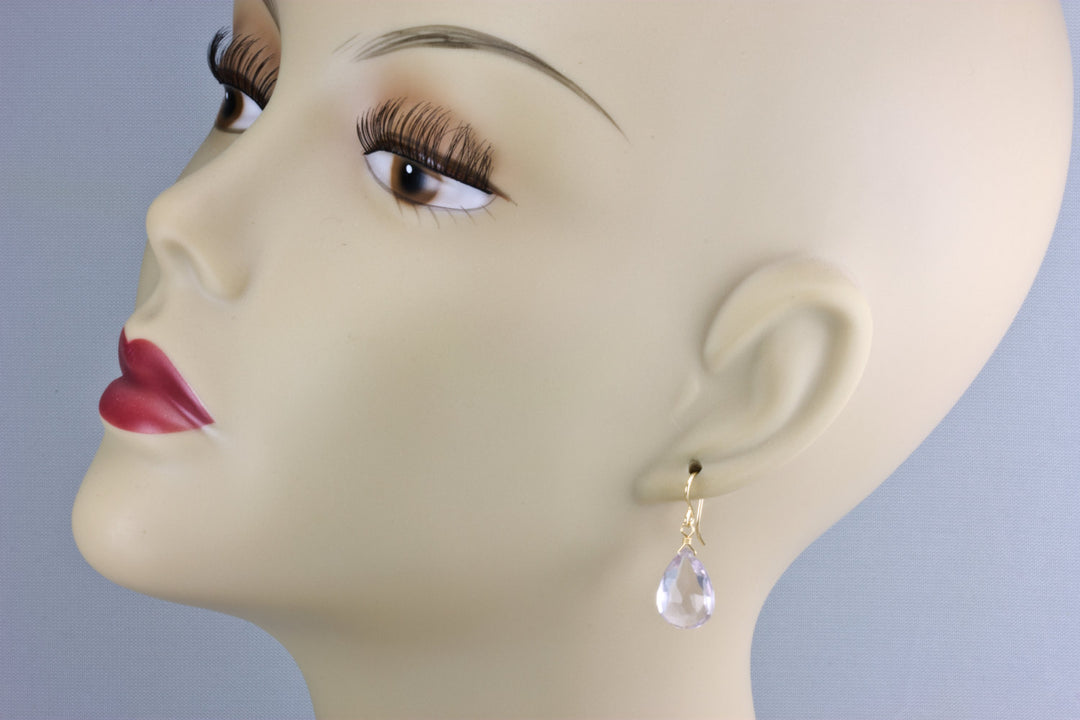Pink Amethyst Earrings  Faceted Pear Shape Teardrop Dangle Drops 14k Gold Filled or Sterling Silver Super Pale Soft Pink Dainty Simple