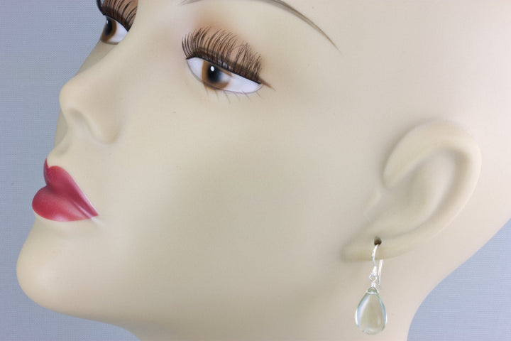 Green Prasiolite Amethyst Earrings Smooth Teardrop Drops Sterling Silver or 14k Solid Gold or Filled Pear Classic Simple  Soft Pale Green