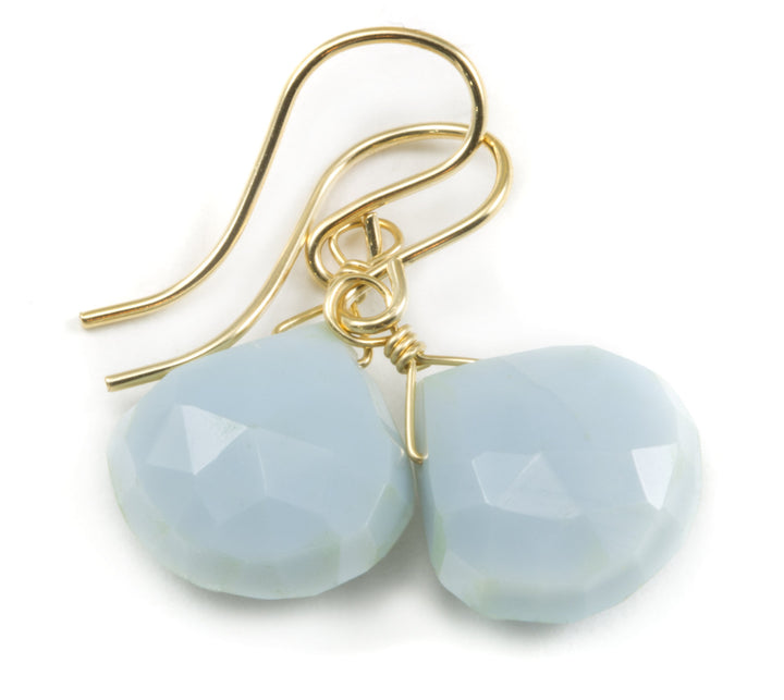 Opal Earrings Light Blue Natural Peruvian Opals Teardrop Faceted Drop Dangle 14k Solid Gold or Filled or Sterling Silver Lightweight Drops