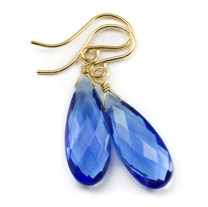 Sapphire Blue Earrings Long Faceted Simulated Teardrops 14k Solid Gold or  Filled or Sterling Silver Pear Simple Classic Rich Blue Drops