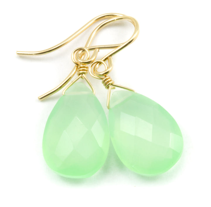 Green Chalcedony Earrings Soft Pale Teardrop AAA Pear Shaped Faceted 14k Solid Gold or Filled or Sterling Silver Natural Simple Drops