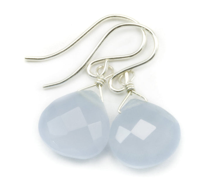 Steel Blue Gray Chalcedony Earrings Teardrop Heart Faceted Sterling Silver or 14k Solid Gold or Filled Simple Classic Daily Wear Drops