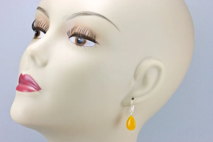 Honey Earrings Amber Yellow Smooth Quartz pear Teardrops Sterling Silver or 14k Solid Gold or Filled Unique Color Simple Daily Drops Classic - Spyglass Designs