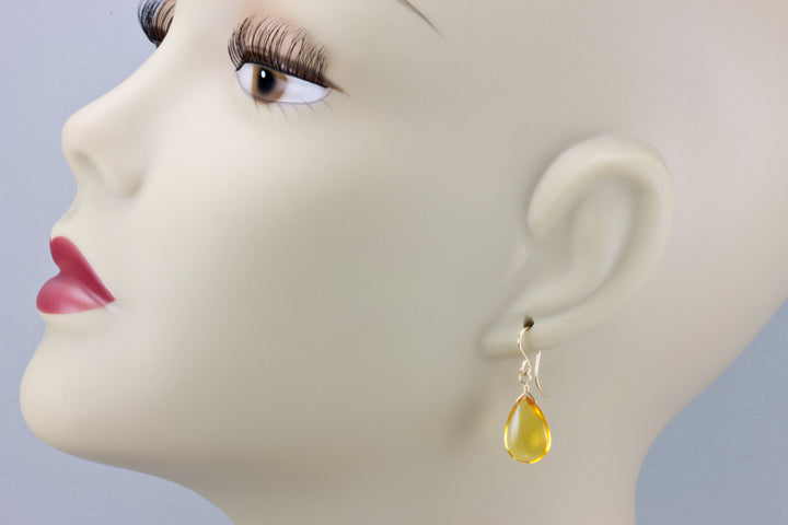 Citrine Earrings smooth Yellow Simulated Teardrop Dangle 14k solid gold or filled or Sterling Silver Spyglass Designs Simple Basic Drops