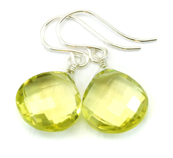 Lemon Yellow Quartz Earrings Sterling Silver or 14k Solid Gold or Yellow or Rose Filled Heart Teardrop AAA Natural Soft Color Classic Drops - Spyglass Designs