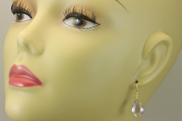 Pink Amethyst Earrings Sterling Silver or 14k Solid Gold or Filled Smooth Teardrop Dangle Pear Shaped Drops AAA Natural Brazilian Drops
