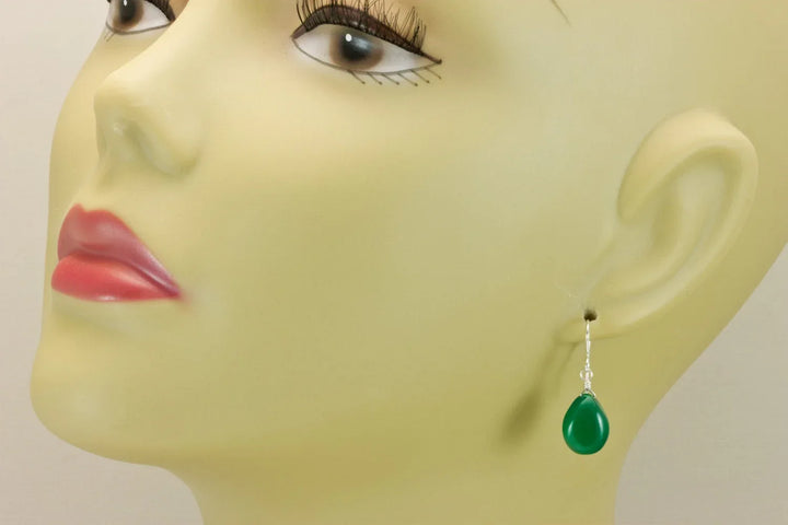 Onyx Earrings Emerald Green Color Smooth Teardrop Briolette Cut 14k Solid Gold or Filled or Sterling Silver lightweight simple dainty drops - Spyglass Designs