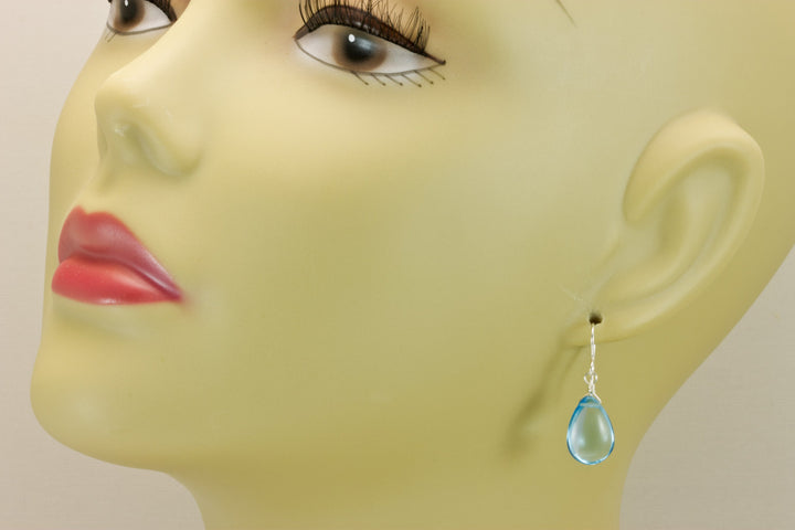 Swiss Blue Earrings SImulated Topaz Baby Blue Pears 14k Solid Yellow Gold or Filled or Sterling Silver Smooth Teardrops Simple Light Drop