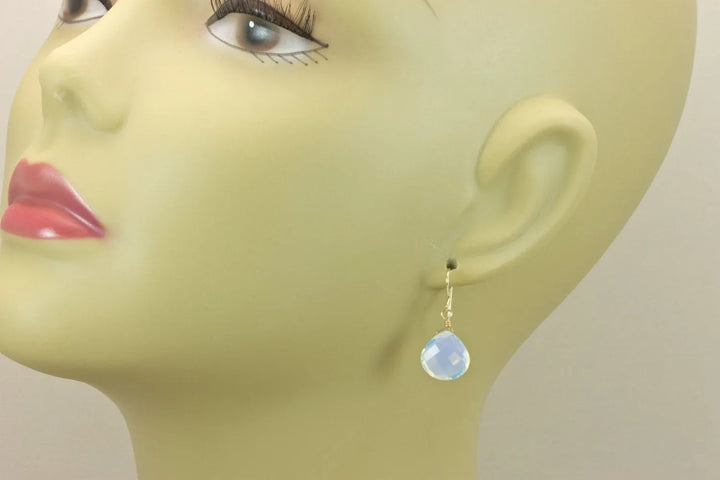 Opalite Earrings Faceted Heart Briolette Shaped AAA Teardrops 14k Solid Gold or Filled or Sterling Silver iridescent colors simple drops - Spyglass Designs