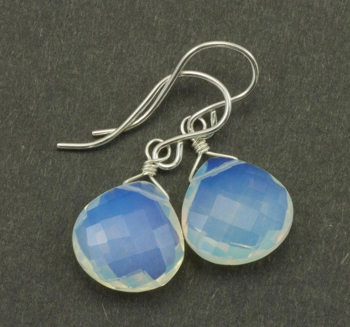 Opalite Earrings Faceted Heart Briolette Shaped AAA Teardrops 14k Solid Gold or Filled or Sterling Silver iridescent colors simple drops - Spyglass Designs
