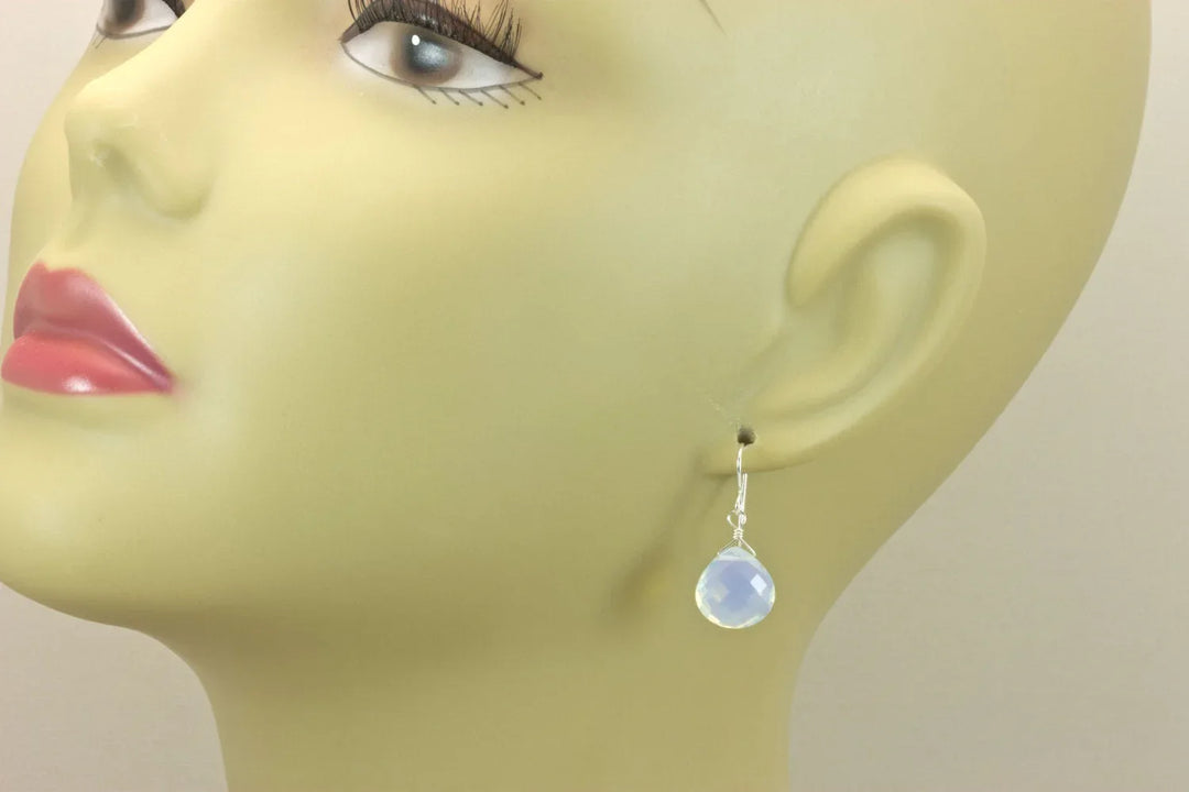 Opalite Earrings Faceted Heart Briolette Shaped AAA Teardrops 14k Solid Gold or Filled or Sterling Silver iridescent colors simple drops - Spyglass Designs