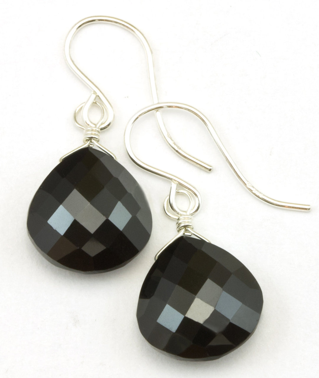 Spinel Earrings Black Teardrop Heart Faceted AAA Briolette Drops 14k Solid Gold or Filled or Sterling Silver Simple Lightweight Classic Drop