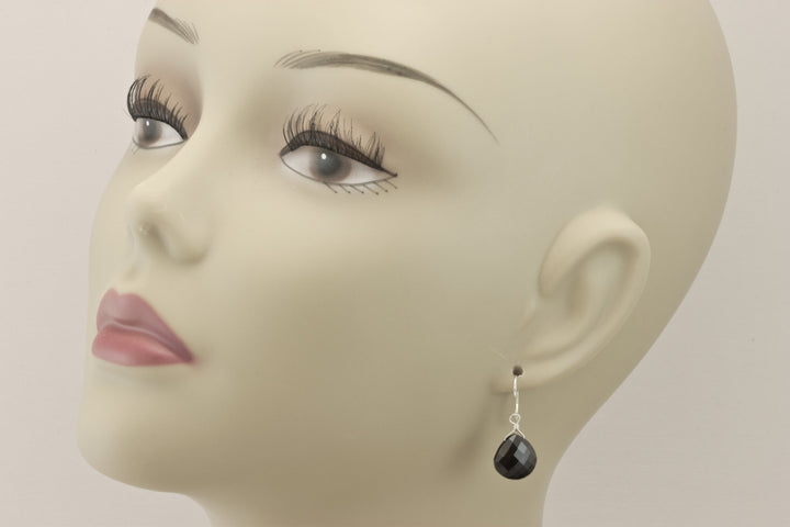 Spinel Earrings Black Teardrop Heart Faceted AAA Briolette Drops 14k Solid Gold or Filled or Sterling Silver Simple Lightweight Classic Drop