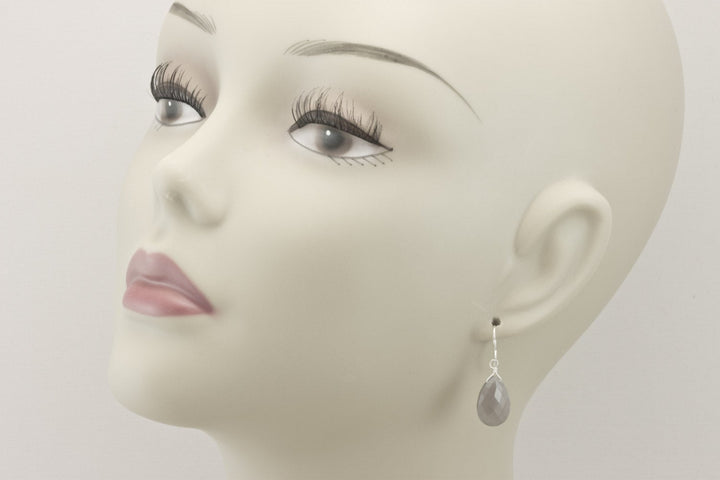 Grey Chalcedony Earrings AAA Faceted Gray Briolette Drops 14k Solid Gold or Filled or Sterling Silver Pear Shape Classic Simple Neutral Drop