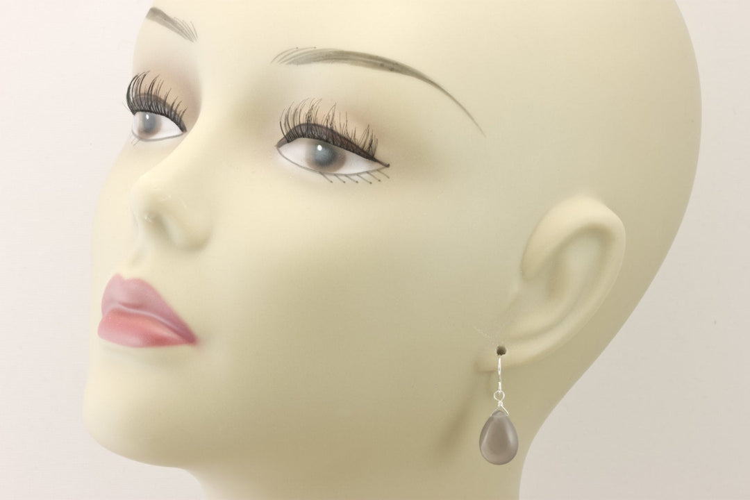 Grey Chalcedony Earrings AAA Smooth Gray Briolette Drops 14k Solid Gold or Filled or Sterling Silver Pear Shape Simple Classic Drops Neutral