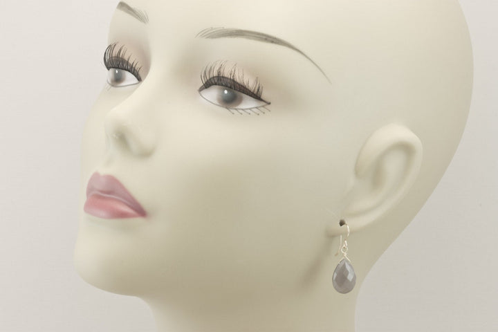 Grey Chalcedony Earrings AAA Faceted Gray Briolette Drops 14k Solid Gold or Filled or Sterling Silver Pear Shape Classic Simple Neutral Drop