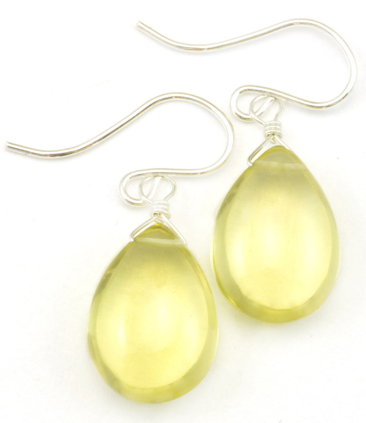 Yellow Lemon Quartz Earrings Smooth Pear AAA Briolette Drops 14k Solid Gold or Yellow or Rose Filled or Sterling Silver Simple Drop Spyglass