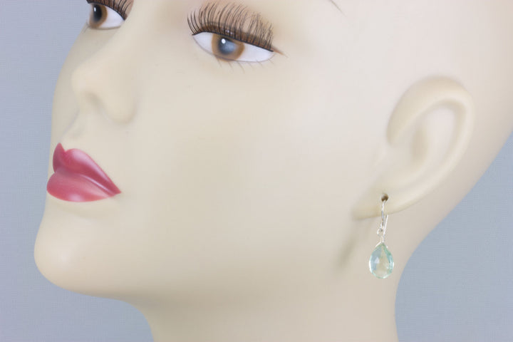 Green Amethyst Earrings Prasiolite Faceted AAA Pear Teardrop 14k Solid Gold or Filled or Sterling Silver Simply Daily Pale Soft Green Drop