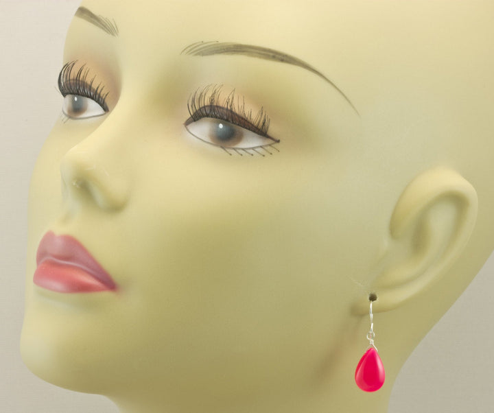 Hot Pink Chalcedony Earrings AAA Smooth Briolette Drops 14k Solid Gold or Filled or Sterling Silver Fuchsia Magenta Simple Classic Design