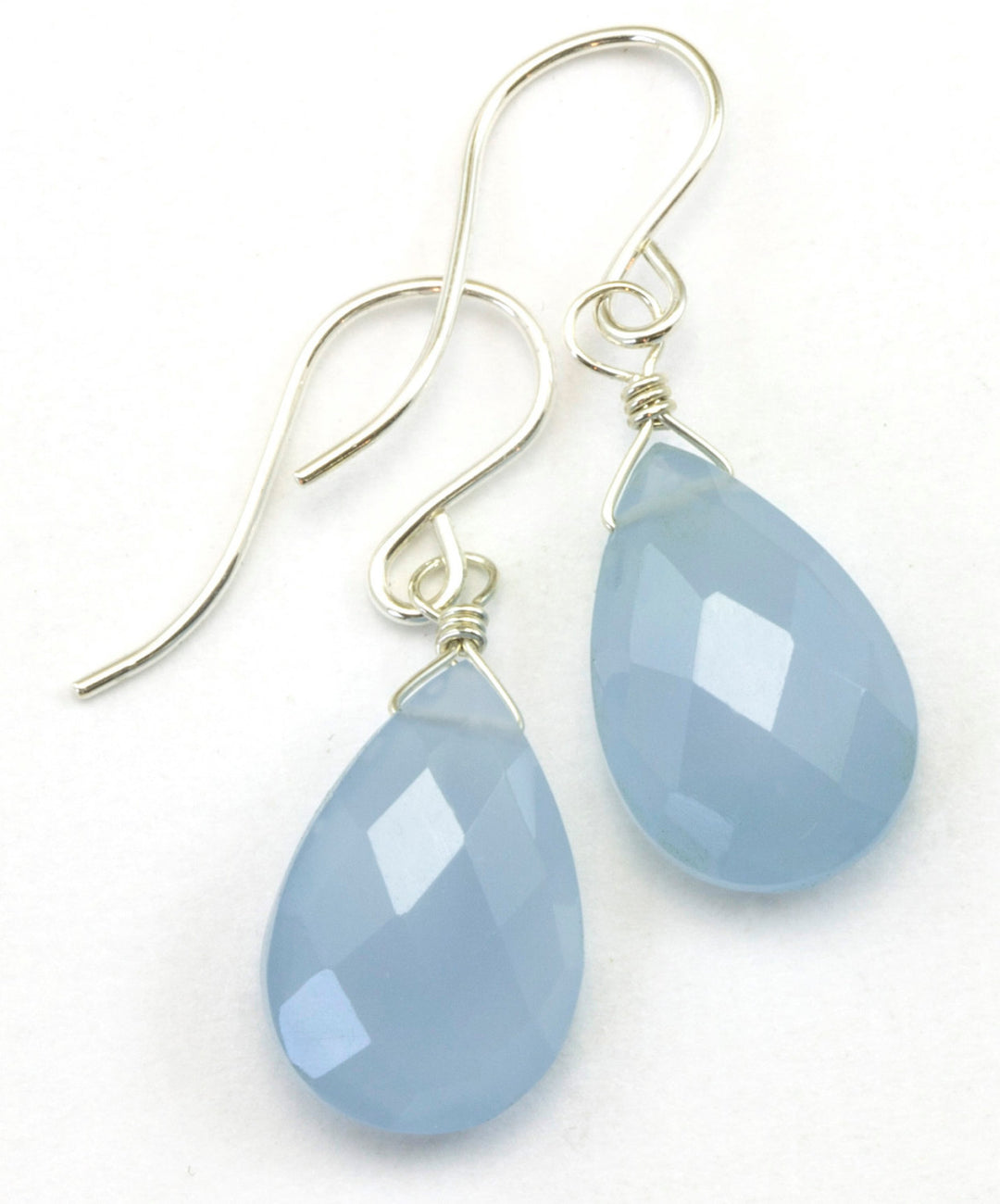 Steel Blue Gray Chalcedony Earrings AAA faceted Pear Teardrop 14k Solid Gold or Filled or Sterling Silver Natural Earthy Blue Simple Drops