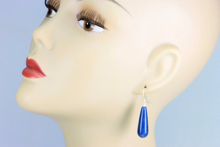 Blue Quartzite Earrings Smooth Large Teardrop Dangle 14k solid gold or filled or Sterling Silver  Long Rounded Drops Spyglass Designs