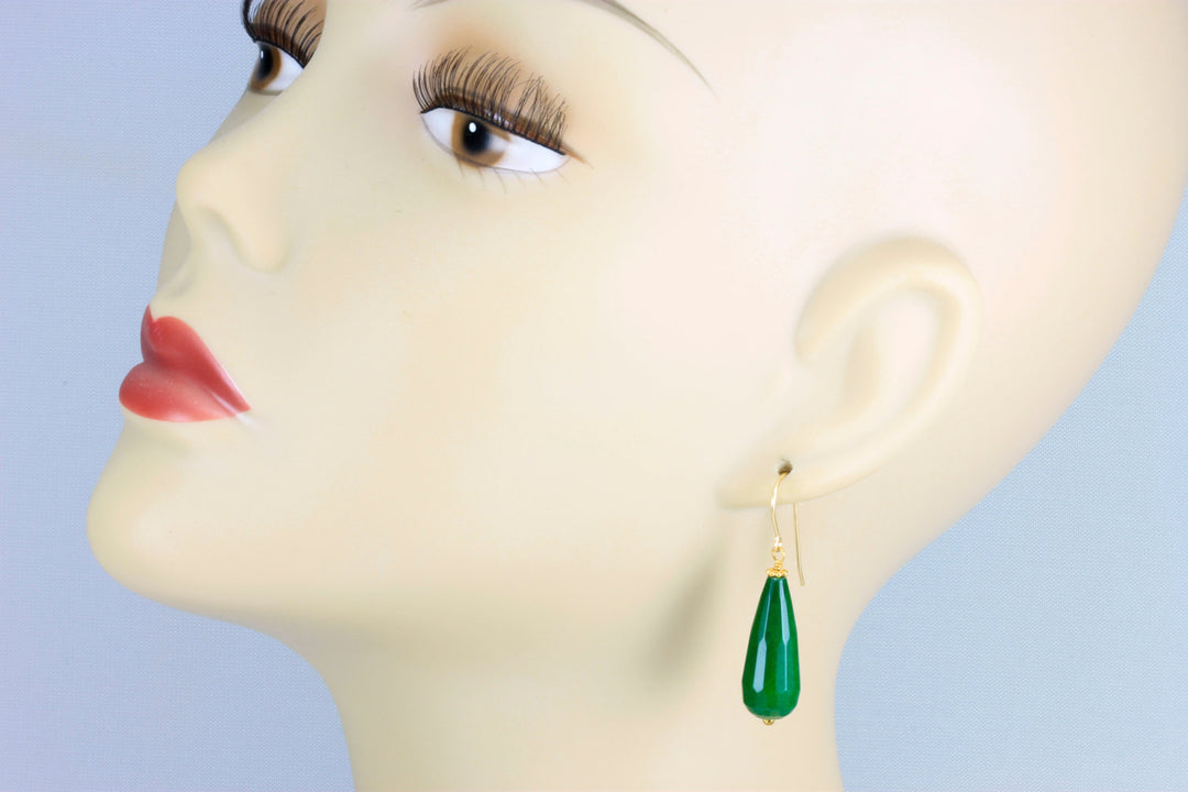 Green Quartzite Earrings Faceted Large Teardrop Dangle Sterling Silver or 14k Gold Filled Rich Green Long Drops Spyglass Designs Briolettes