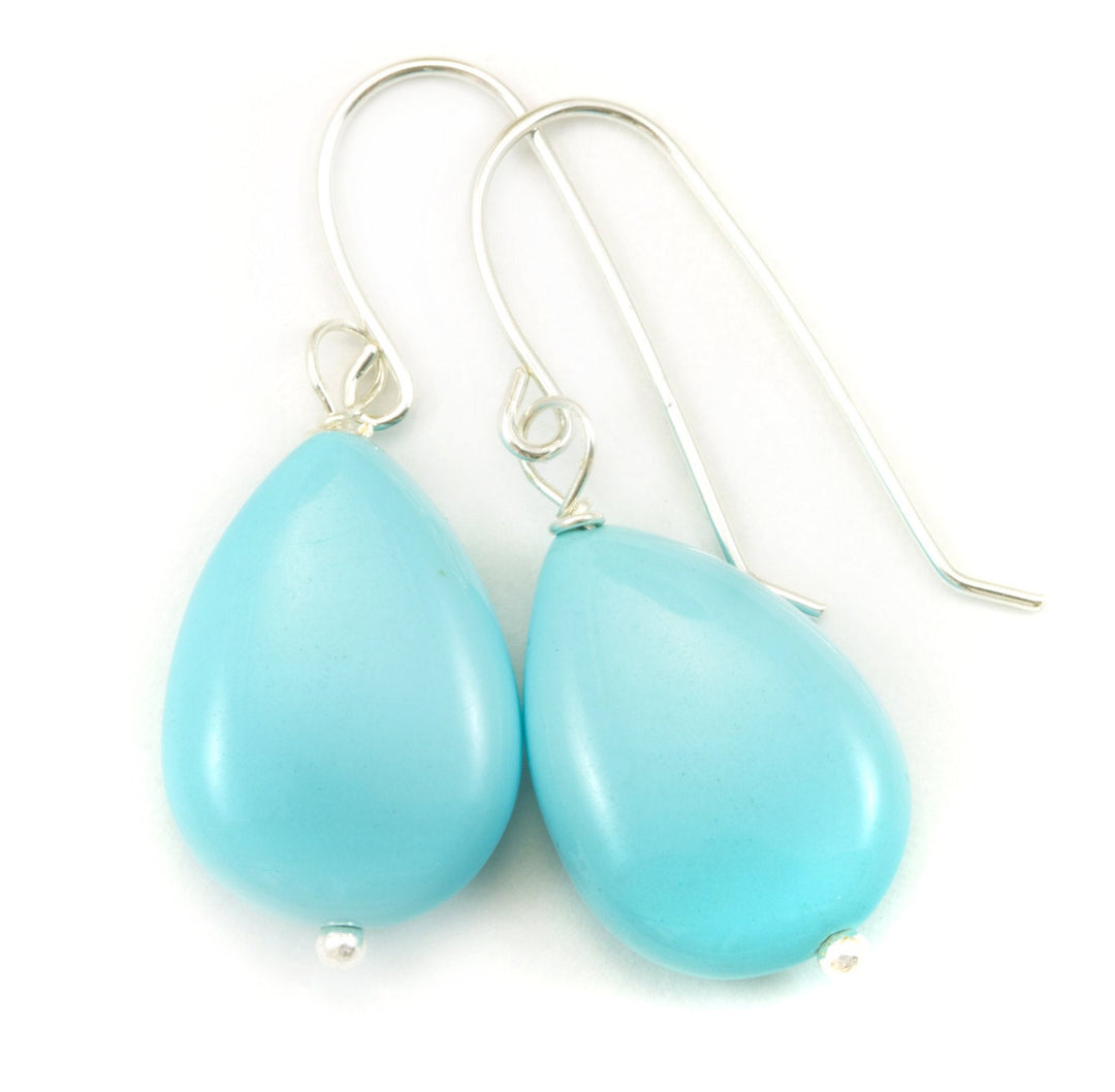 Light Baby Blue Turquoise Earrings Teardrop Smooth Drop Sterling Silver or 14k Solid Gold or Filled Pear Shape Drops Simple Contemporary