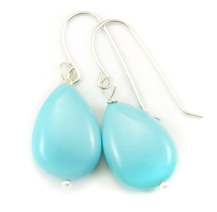 Light Baby Blue Turquoise Earrings Teardrop Smooth Drop Sterling Silver or 14k Solid Gold or Filled Pear Shape Drops Simple Contemporary