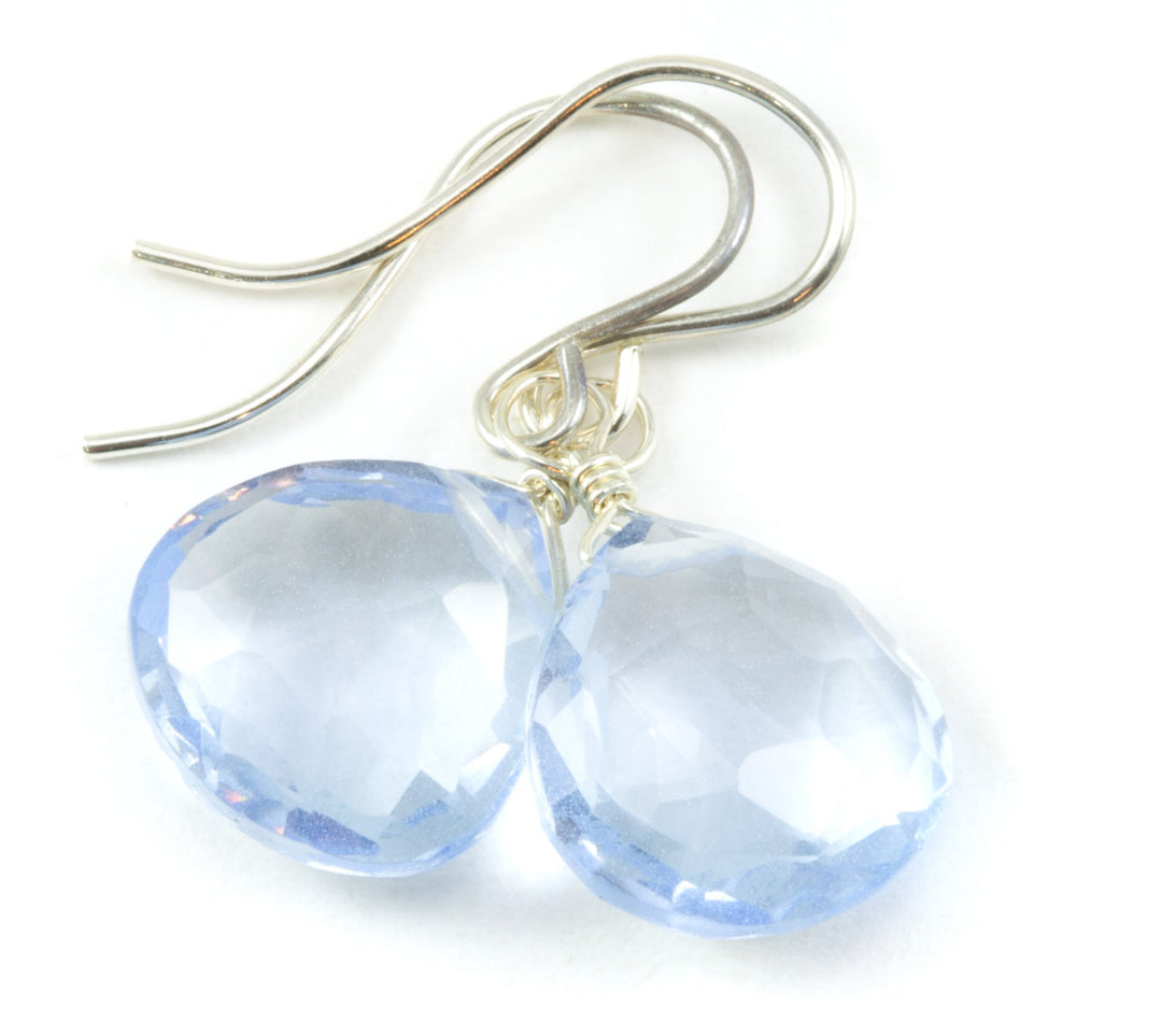 Ice Blue Topaz Earrings Faceted Heart Teardrop Cut Sterling Silver or 14k Solid Gold or Filled Pale Light Blue Simple Classic Cut Drops