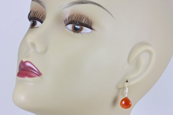 Carnelian Earrings Smooth Heart Teardrop  Sterling Silver or 14k Solid Gold or Filled Natural earthy orange chalcedony simple classic basic