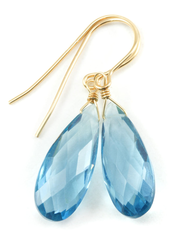 London Blue Earrings Faceted Stimulared Topaz Long Teardrop Briolette Drops 14k Solid Gold or Filled or Sterling Silver Simple Classic Drops