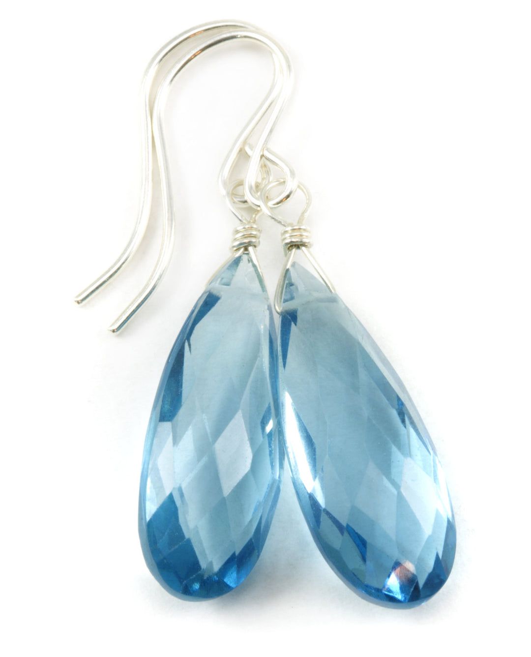 London Blue Earrings Faceted Stimulared Topaz Long Teardrop Briolette Drops 14k Solid Gold or Filled or Sterling Silver Simple Classic Drops