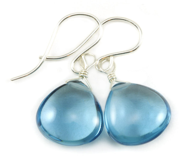 London Blue Simulated Topaz Earrings Smooth Heart Drops 14k Gold Filled or Sterling Silver Classic Simple Smokey blue Drops Spyglass Design