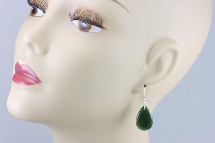 Jade Earrings Natural Green Nephrite Smooth Fat Teardrop Drops 14k Solid Gold or Filled or Sterling Silver Earthy Rich Green classic simple