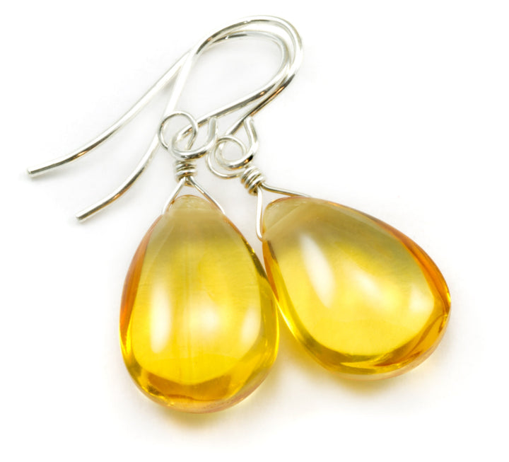 Citrine Earrings smooth Yellow Simulated Teardrop Dangle 14k solid gold or filled or Sterling Silver Spyglass Designs Simple Basic Drops