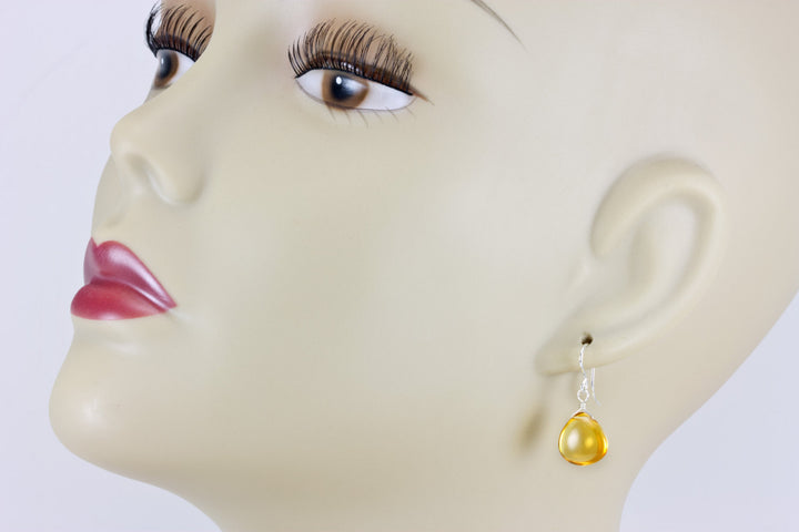 Yellow Citrine Earrings Smooth Sim Heart Drop 14k solid gold or filled or Sterling Silver Spyglass Designs Simple Teardrops Lightweight