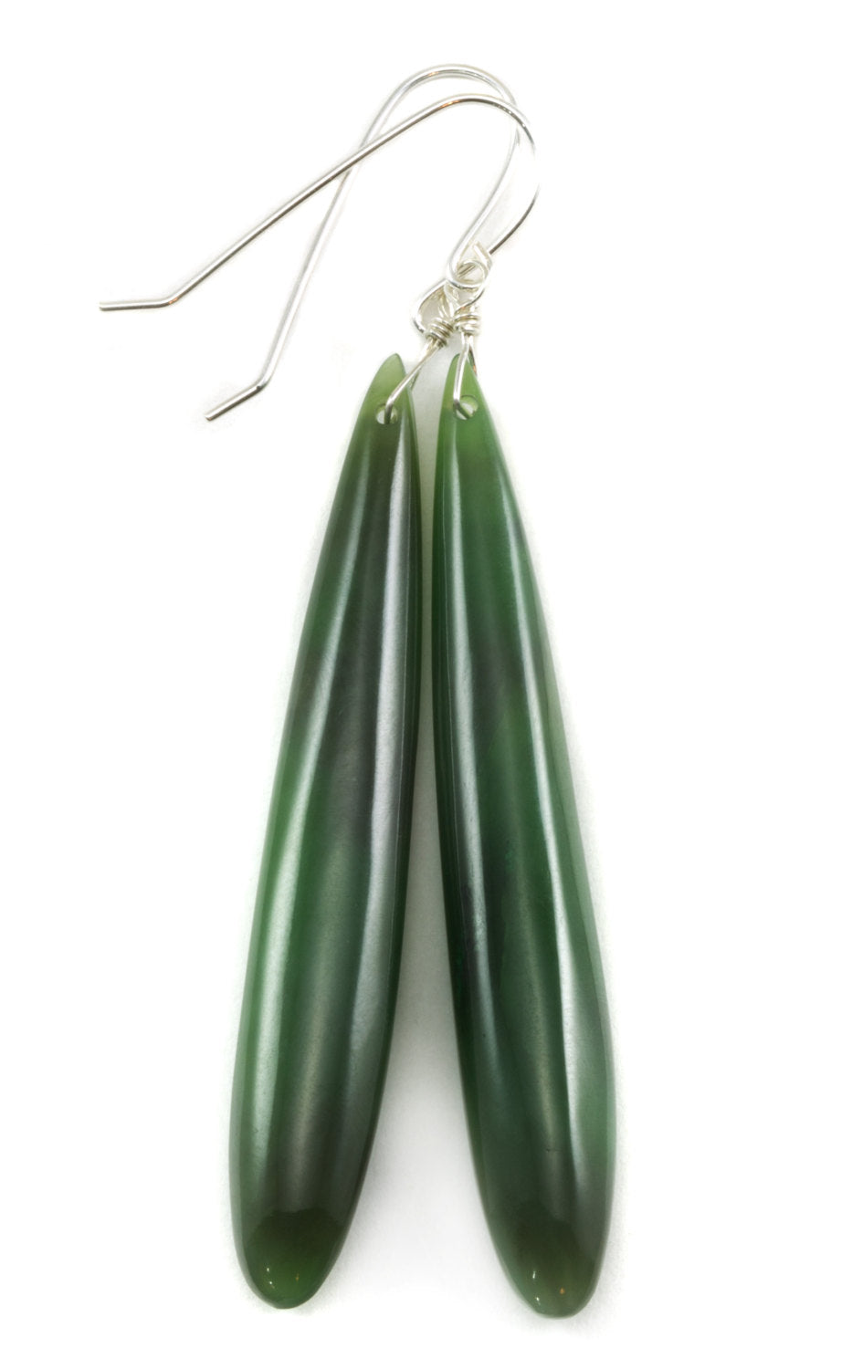 Green Jade Earrings Natural Nephrite Skinny Long Teardrop 14k solid gold or filled or Sterling Silver Rich Real Earthy Simple Cut Drops