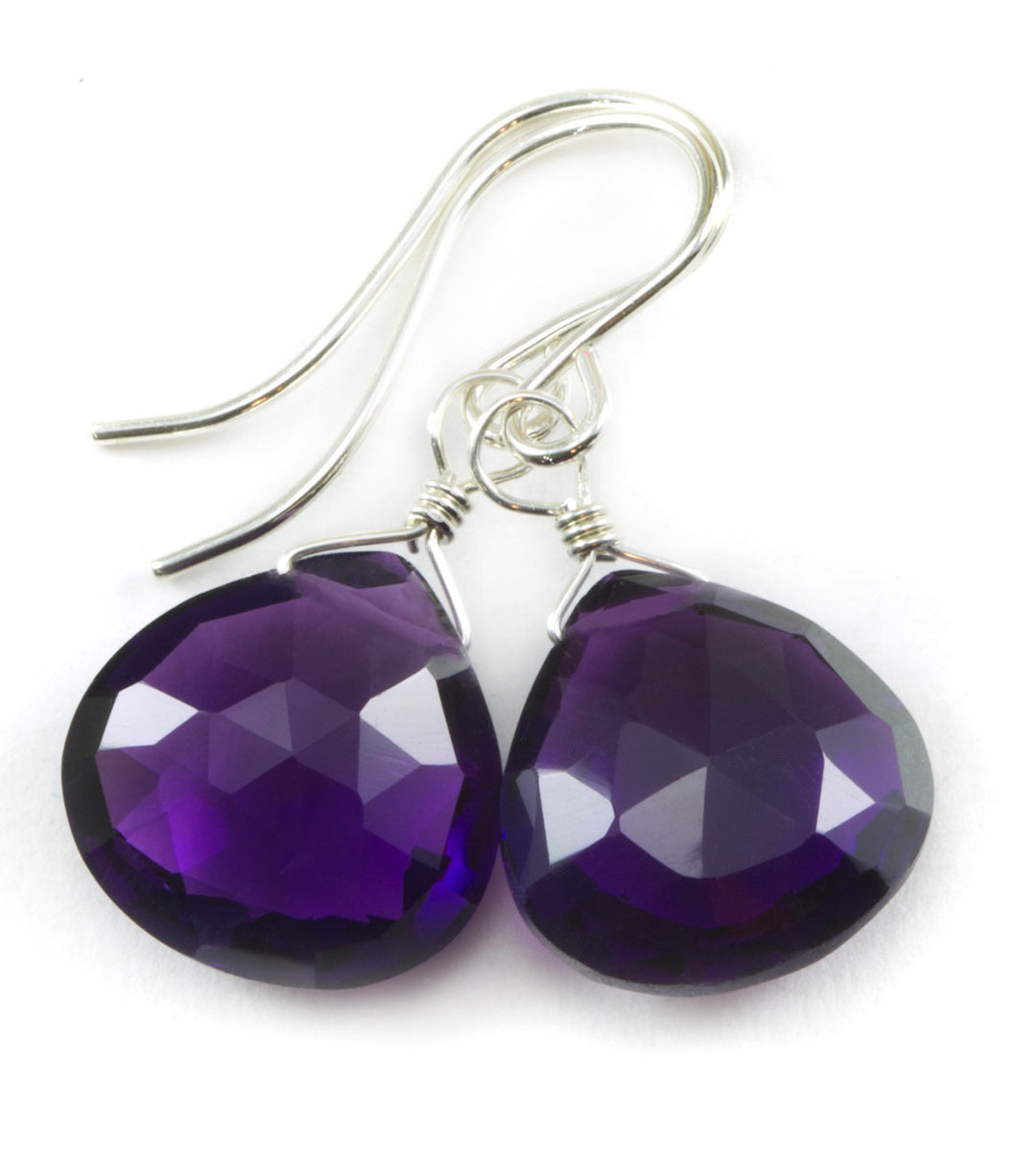 Purple Amethyst Earrings Faceted Heart Teardrop 14k Solid Gold, 14k Filled or Sterling Silver Deep Rich Purple Everyday Daily Simple Drops