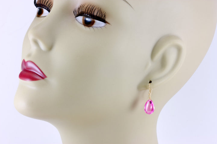 Sapphire Pink Earrings Cubic Zirconia Smooth Teardrop Pear AAA CZ  14k Solid Gold or Filled or Sterling Silver Bright Simple Dainty  Drops
