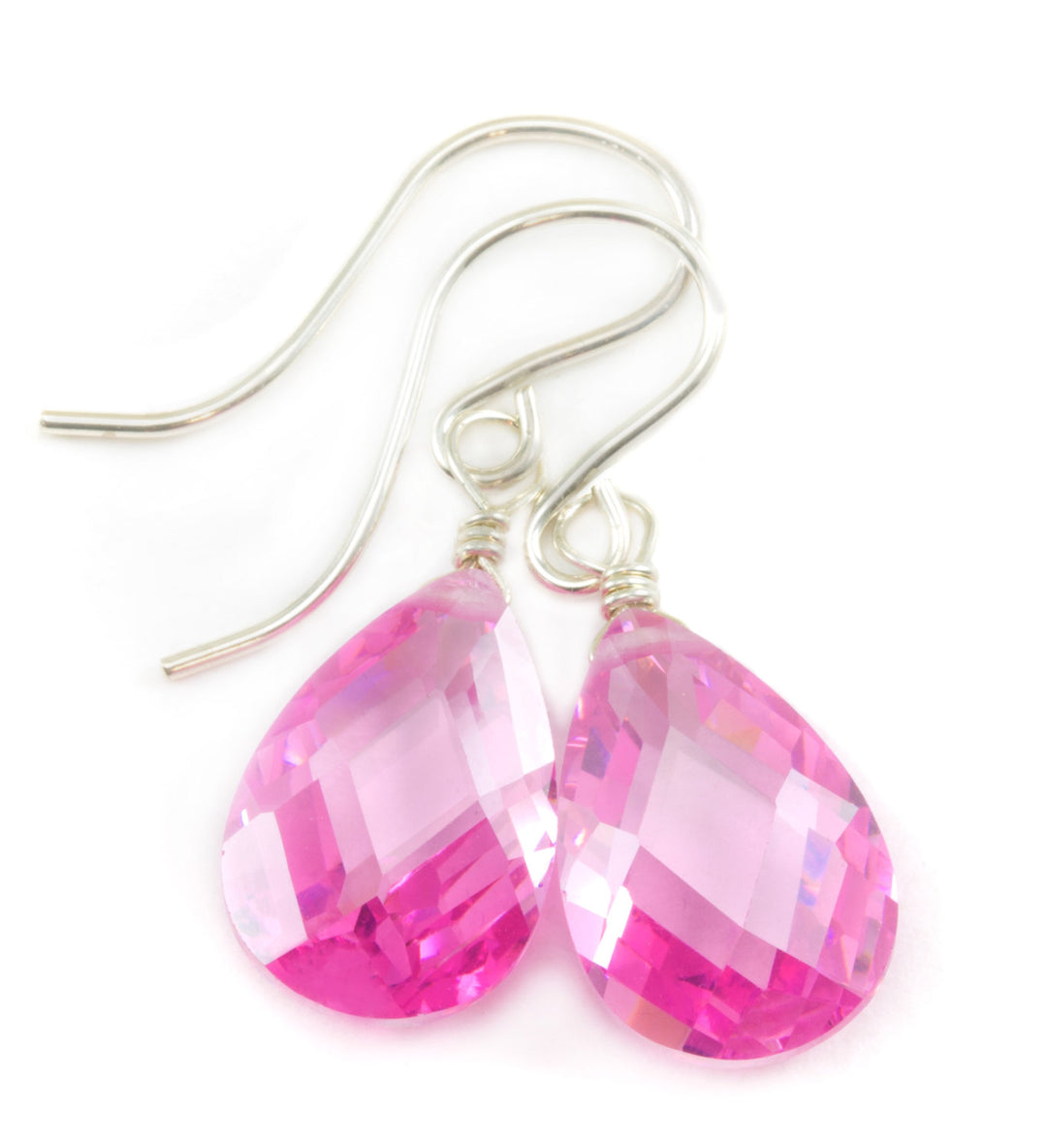Sapphire Pink Earrings Cubic Zirconia Pear Teardrop AAA CZ 14k Solid Gold or Filled or Sterling Silver Faceted Simple Dainty Dangle Drops
