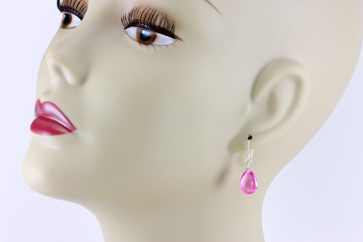 Sapphire Pink Earrings Cubic Zirconia Smooth Teardrop Pear AAA CZ  14k Solid Gold or Filled or Sterling Silver Bright Simple Dainty  Drops