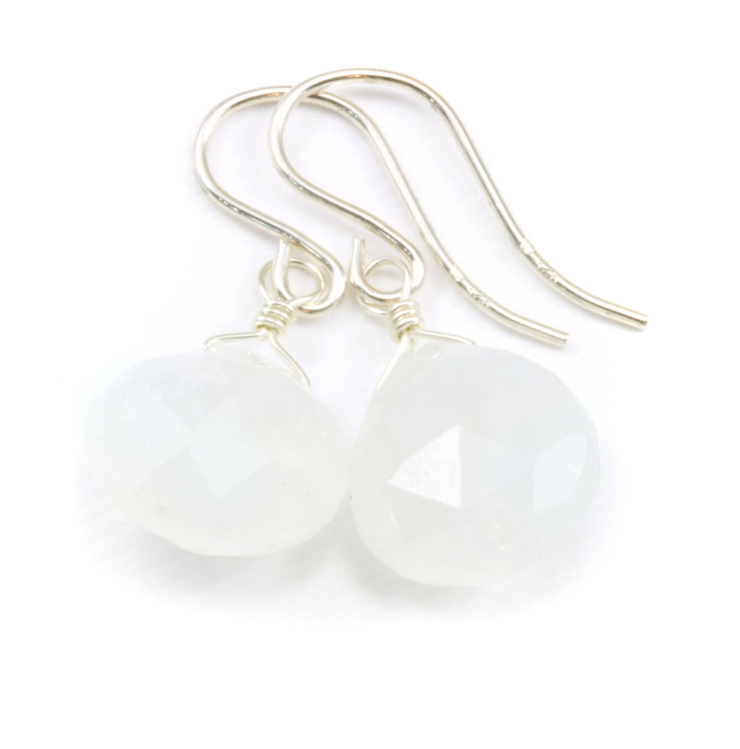 Rainbow Blue Moonstone Earrings Sterling Silver or 14k Solid Gold or Filled Faceted Heart Teardrops Real Natural Simple Dainty Drops Classic
