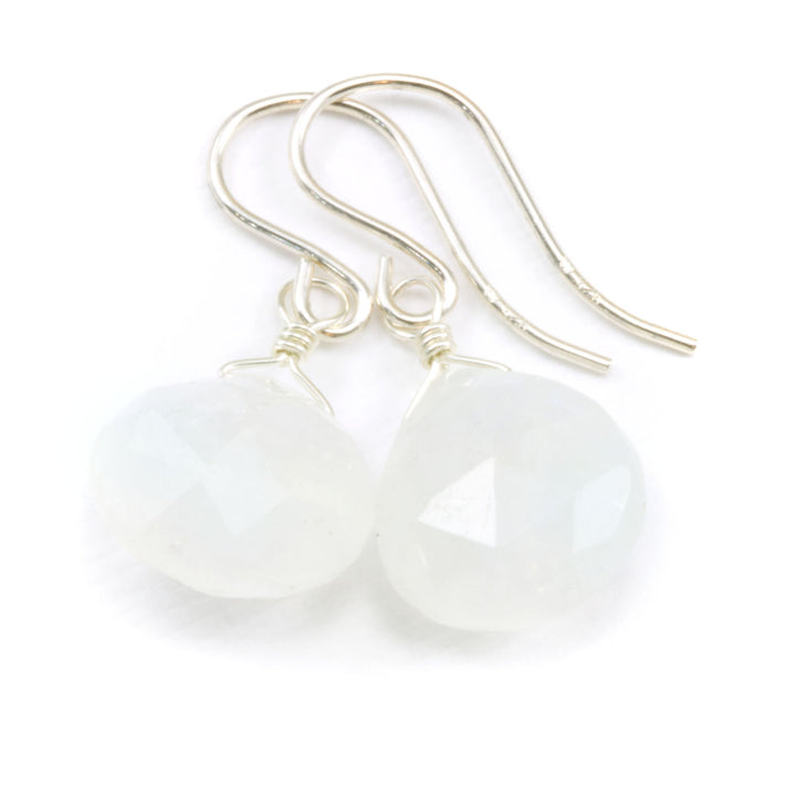 Rainbow Blue Moonstone Earrings Sterling Silver or 14k Solid Gold or Filled Faceted Heart Teardrops Real Natural Simple Dainty Drops Classic