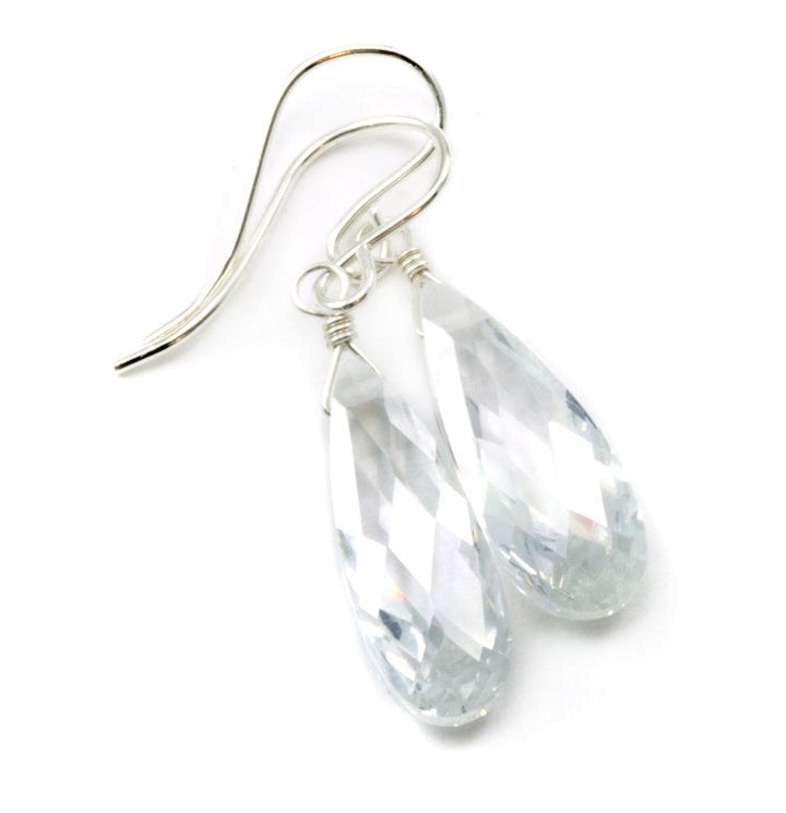 Clear Cubic Zirconia Earrings Teardrop AAA CZ Long Teardrops Sim Diamond Sterling Silver or 14k Solid Gold or Filled Faceted Simple Drops