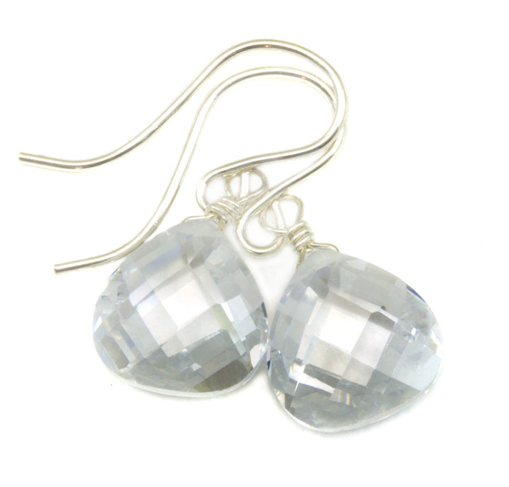 Clear Cubic Zirconia Earrings Heart Cut Sim Diamond AAA CZ  Sterling Silver or 14k Solid Gold or Filled Faceted Simple Dangle Drops Dainty